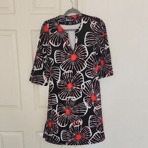 Lesley Evers Black & Red Floral Midi Dress XS